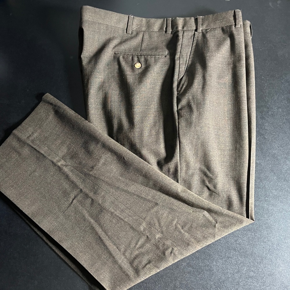 L.L. Bean Dress Trousers Mens‎ 42 Brown Solid Worsted Wool Vintage Made in USA